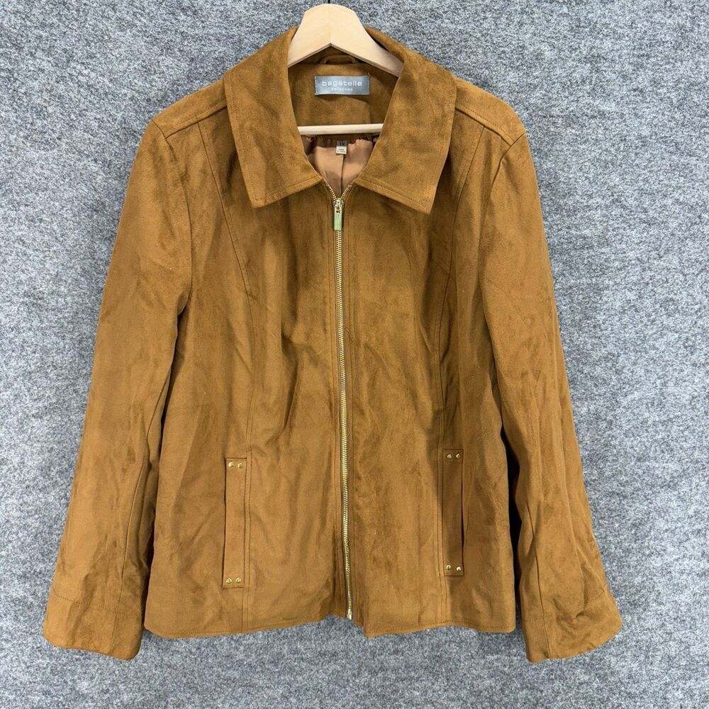 Bagatelle Jacket Women 1X Plus Brown Full Zip Collared Long Sleeve Lined Pockets